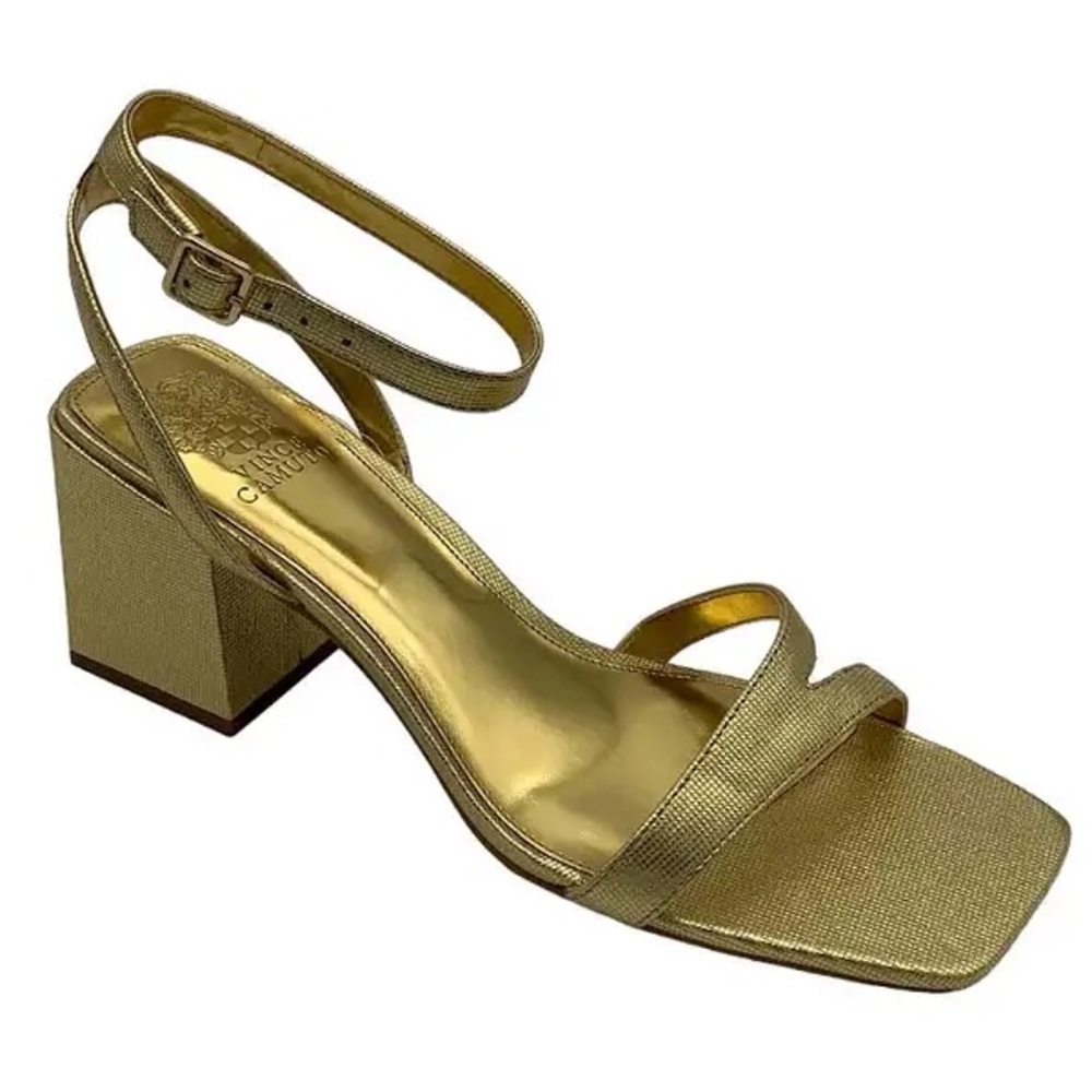 Vince Camuto Leather Heeled Sandals Jarenn Gold